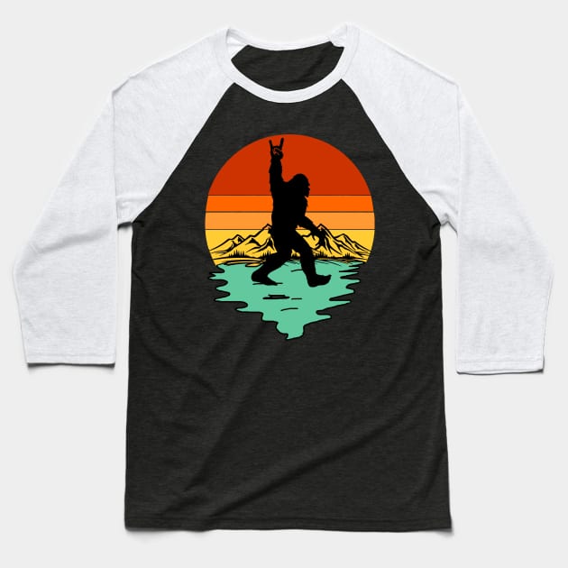 Bigfoot Metallica, Bigfoot Sunset Baseball T-Shirt by JameMalbie